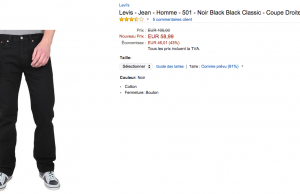Jean Levi’s 501 noir à 58,99 € (-43%)