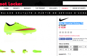 Soldes été 2015 Foot Looker : Crampon de foot Nike Mercurial à 19,99 € (-75%)