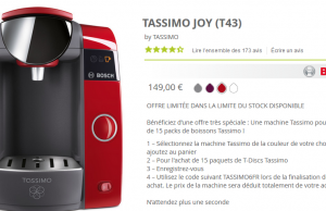 Machine Tassimo Joy (149 €) offerte pour l’achat de 15 paquets de dosettes