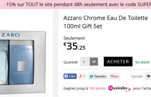 Coffret Azzaro Chrome 100 ml + Gel Douche 200ml à 29,96 € (livraison gratuite)