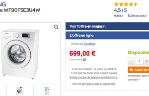 Lave-linge haut de gamme Samsung Eco Bubble à 399 € au lieu de 699 € (-300 €)