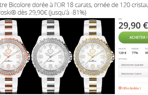 Groupon : Montre pour femme ornée de 120 cristaux Swarovski à 29,90 € au lieu de 129 €