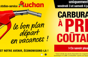 Carburant à prix coûtant les 3 et 4 juillet 2015 chez Auchan et Intermarché