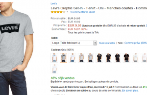 T-shirt Levis homme à 7,98 € au lieu de 24,95 € (-60%) – Premium Day Amazon