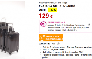 3 valises Fly Bag à seulement 129 € au lieu de 299 € (-57%) chez Darty