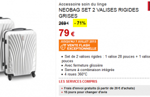 2 valises Neobag à 79 € au lieu de 269 € (-71%) chez Darty