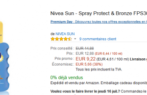 Protection solaire Nivea indice 30 en spray 200 ml à 7,22 € au lieu de 14,88 € – Premium Day Amazon