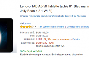 L’excellente tablette Android Lenovo A8-50 à seulement 59 € – Premium Day Amazon