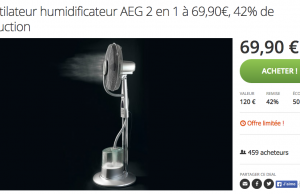 Ventilateur humidificateur en vente chez Groupon (-42%)