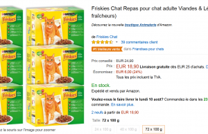 72 repas pour chat Friskies viandes et légumes à 18,90 € (-24%)