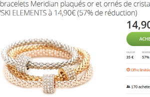 Groupon : 3 bracelets plaqués or ornée de cristaux Swarovski à 14,90 € (-57%)