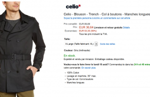 Trench pour homme Celio à 36 € au lieu de 89,99 € (60%)