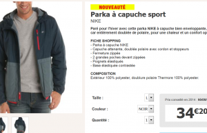 Veste Nike à 39,15 € (livraison incluse) au lieu de 95 € (-64%)