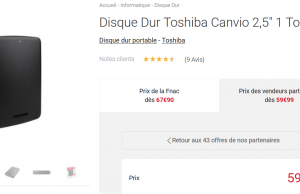 Disque dur externe Toshiba 1 000 Go à 59,99 € au lieu de 119,90 € sur la Fnac (livraison gratuite)