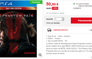 Metal Gear Solid V et Fifa 16 sur PS4 et Xbox One en précommande à prix promo chez Auchan