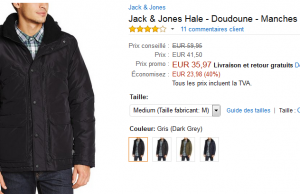 Vente Flash Amazon : veste Jack & Jones à 35,97 € (-40%)
