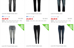 -70% de réduction sur les jeans Levis (501, 535, 751..) vendus à 30 ou 24 € chez SportsDirect
