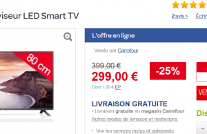 Vente Flash Carrefour : Téléviseur LED LG 32LF5800 Smart TV 80cm à 299 € au lieu de 399 €