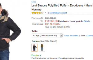 Veste Levis (XL et 2XL uniquement) à 60 € au lieu de 140 € sur Amazon