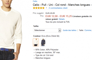 Pull Celio à 12 € sur Amazon