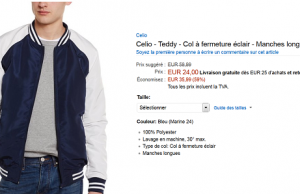 Veste teddy Celio à 24 € au lieu de 59 €