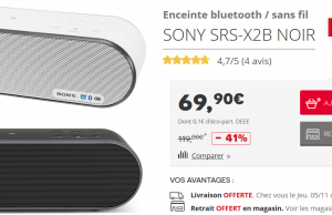 Enceinte bluetooth Sony à 69,90 € au lieu de 119 € (-41% + livraison gratuite)
