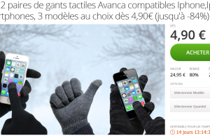 Paire de gants tactiles pour l’hiver compatible smartphone (iPhone, Samsung…) à 4,90 € au lieu de 24,95 €