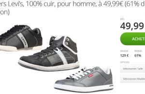 Baskets Levi’s en cuir à 49,99 € sur Groupon (61%)