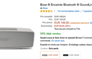 Mini enceinte bluetooth Bose SoundLink à 149 € au lieu de 199 €