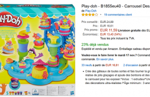 Kit pâte à modeler carrousel des gateaux Play-doh à 11,59 € (-54%) sur Amazon