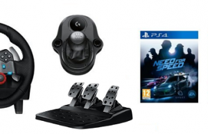 Volant de course Logitech G29 avec pédalier pour PS3/PS4/PC + levier de vitesse Driving Force Shifter + Project Cars (PS4) + Need for Speed (PS4) à 299 €