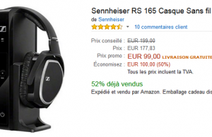 Casque sans fil Sennheiser RS 165 à 99 € au lieu de 199 € sur Amazon(-50%)