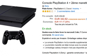 PlayStation 4 + 2ème manette Dual Shock 4 à 342 €