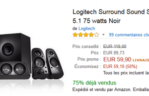 Enceintes Logitech Z506 à 59,90 € au lieu de 119 €