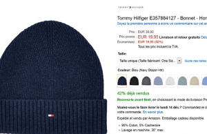Vente Flash Amazon : bonnet Tommy Hilfiger à 19,90 € au lieu de 39,90 € (-50%)