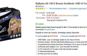 Brosse Soufflante BaByliss AS 1000 W à 25.84 € au lieu de 39.99 € (-35%)