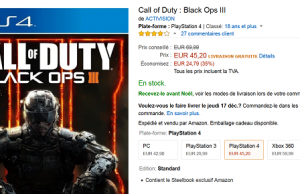 Call of Duty : Black Ops III + Steelbook à 45 € sur PS4 et Xbox One et 29,99 € sur PS3