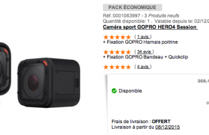 Boulanger : GoPro Hero4 Session + kit de fixation à 219  € au lieu de 368 € (-41%)