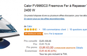 Fer à repasser sans fil Calor Freemove à 63 € au lieu de 109 € (-43%)