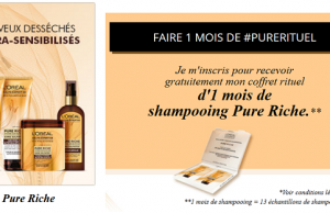 Recevez gratuitement 1 mois de shampooing Pure Riche Haute Expertise de l’Oréal