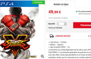 Précommande Street Fighter 5 sur PS4 à 49,99 € au lieu de 69 € chez Auchan