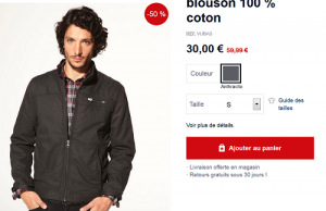 Blouson en soldes entre 20 et 30 € sur Celio (-60%)