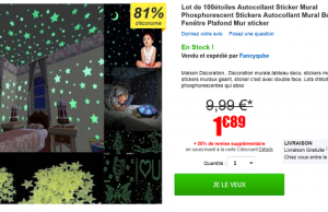 Lot de 100 étoiles autocollantes et phosphorescentes à 1,89 € (livraison gratuite)