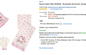 Ensemble bonnet, écharpe et gants Hello Kitty à 7,68 € au lieu de 19,20 € (-60%)
