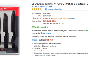 Coffret de 6 couteaux lame céramique noir à 26,90 € au lieu de 59,90 € (-55%)