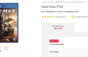 Fnac : Jeu PS4 Mad Max à 27,99 € au lieu de  69,90 € (-60% et livraison gratuite)
