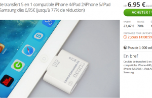 Kit de transfert USB pour envoyer sans logiciel vos photos depuis vos smartphones (iPhone, iPad, Android…) vers vos PC à 6,95 € au lieu de 23 €