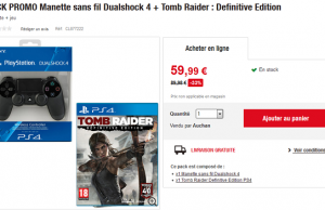 Manette PS4 Dualshock 4 + Tomb Raider : Definitive Edition sur PS4 à 59,99 €