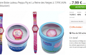 Montre la Reine des Neiges ou Peppa Pig à 7,99 € au lieu de 14,90 € (-46%)