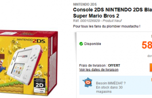 Nintendo 2DS + jeu Super Mario Bros 2 à 58 € chez Boulanger (-42%)
